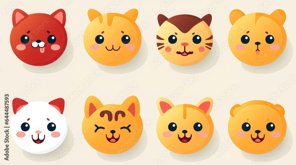 Fototapeta premium Set of cartoon faces expressions, face emojis, stickers, emoticons, cartoon funny mascot characters face set