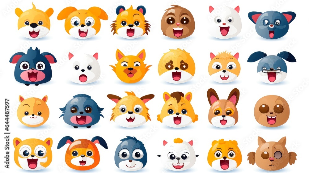 Set of cartoon faces expressions, face emojis, stickers, emoticons, cartoon funny mascot characters face set Set of cartoon faces expressions, face emojis, stickers, emoticons, cartoon funny mascot characters face set