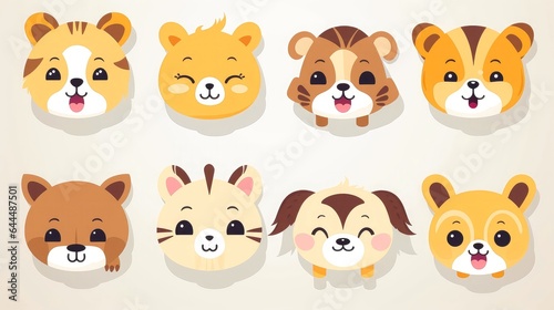 Set of cartoon faces expressions, face emojis, stickers, emoticons, cartoon funny mascot characters face set