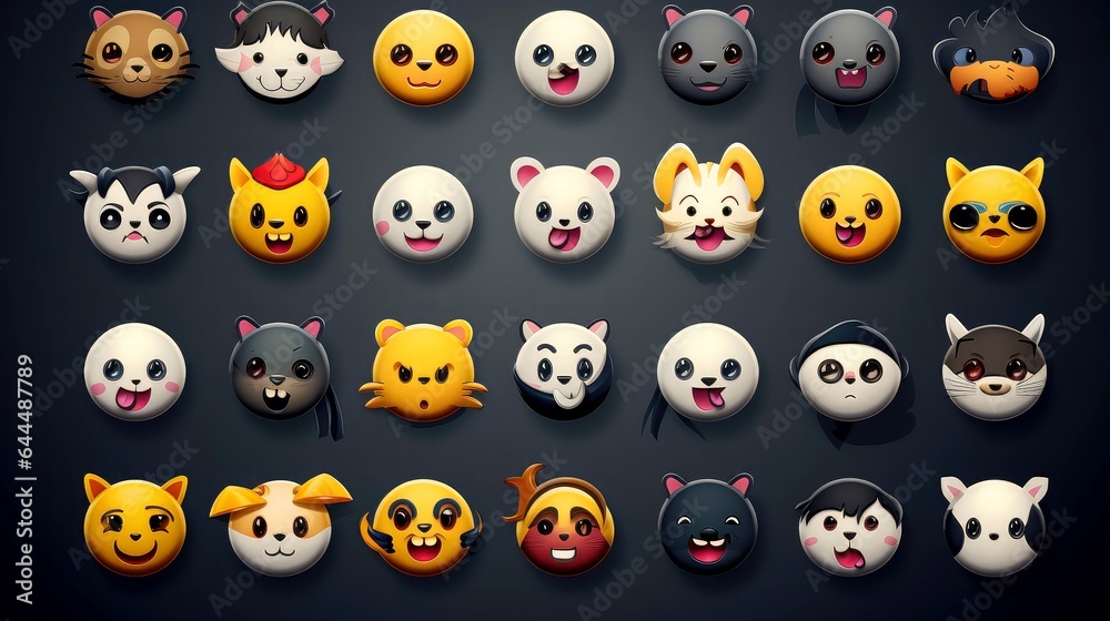 Obraz premium Set of cartoon faces expressions, face emojis, stickers, emoticons, cartoon funny mascot characters face set