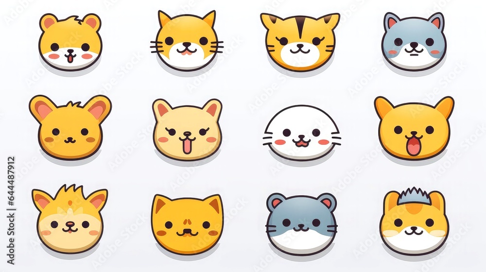 Set of cartoon faces expressions, face emojis, stickers, emoticons, cartoon funny mascot characters face set Set of cartoon faces expressions, face emojis, stickers, emoticons, cartoon funny mascot characters face set