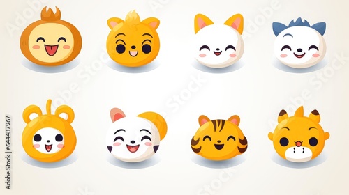 Set of cartoon faces expressions  face emojis  stickers  emoticons  cartoon funny mascot characters face set