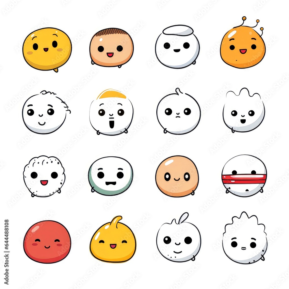 Set of cartoon faces expressions, face emojis, stickers, emoticons, cartoon funny mascot characters face set Set of cartoon faces expressions, face emojis, stickers, emoticons, cartoon funny mascot characters face set