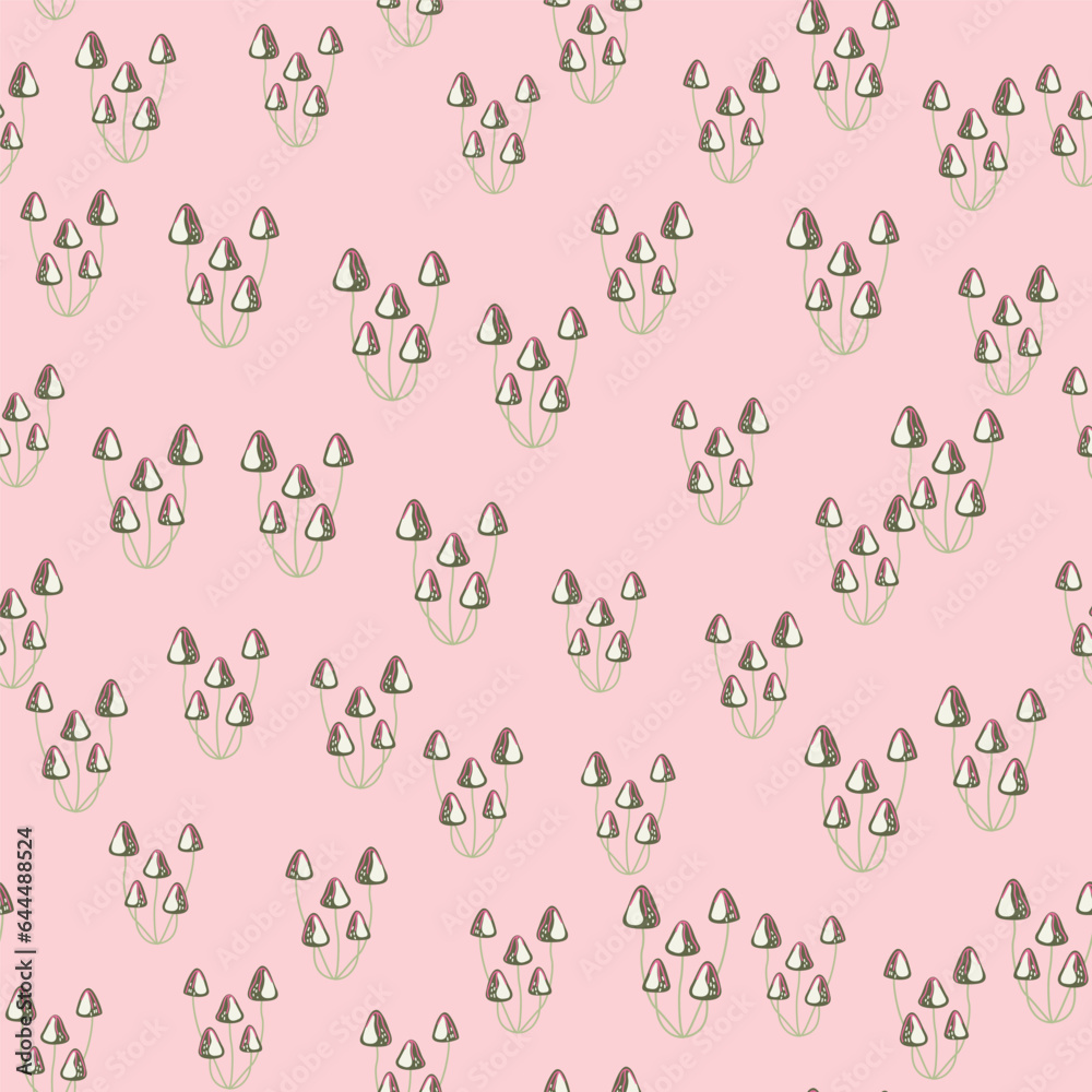 Hand drawn toadstool mushrooms seamless pattern. Magical fly agaric wallpaper.