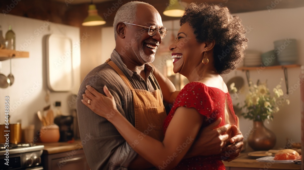 Photo of a couple embracing in a cozy kitchen Photo of a couple embracing in a cozy kitchen