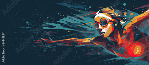 A swimmer on a dark background underwater. Sports horizontal banner. Sports motivation.