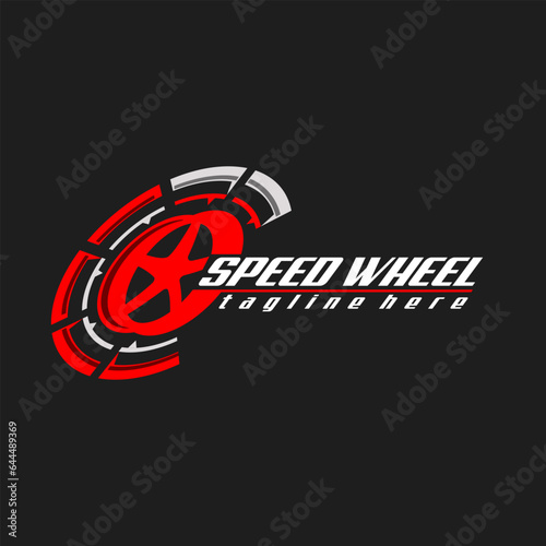 auto speed wheel sport racing logo design vector
