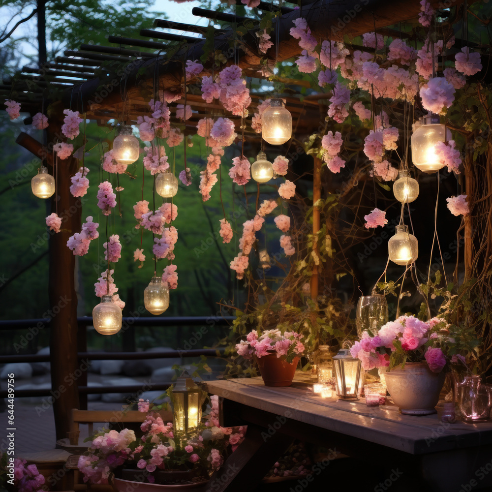 Garden in the wind at evening flower lantern

