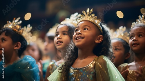 Photo of a group of young girls wearing gold crowns