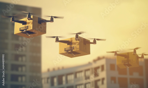 technology drone aircraft delivery helicopter fast cargo blue fly air. Generative AI.