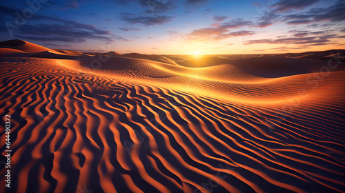 Patterns formed by nature rippling sand dunes under shifting lights photo