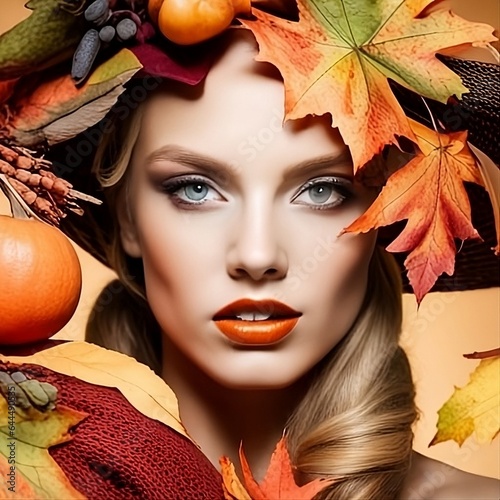 autumn portrait of a woman with leaves