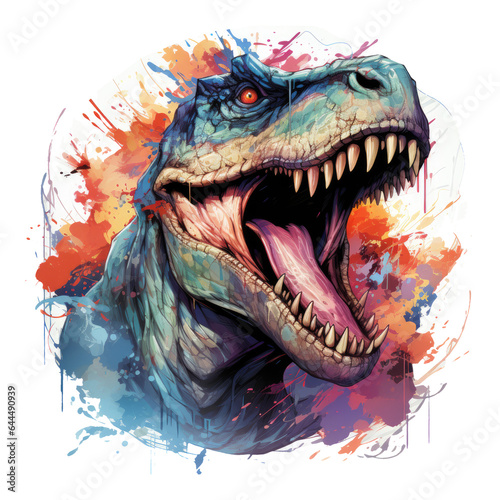 An epic Dinosaur t-shirt design capturing a climactic battle between a powerful  Generative Ai