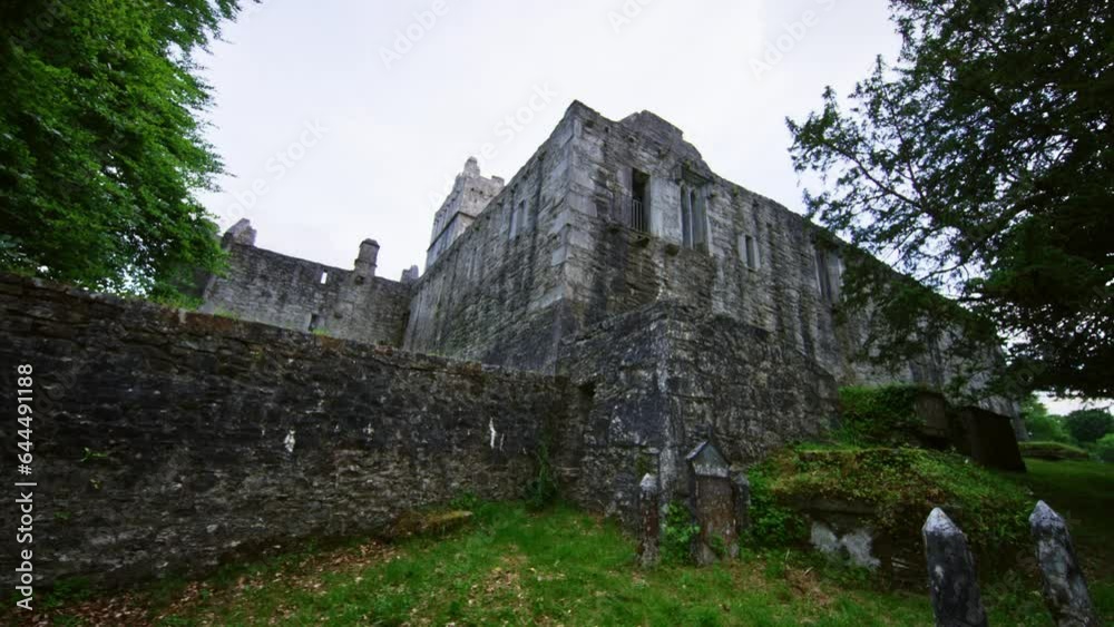 Exterior castle ruins monastery. Ireland Ross Castle.