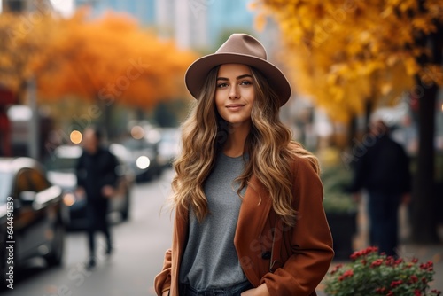 Portrait of lovely fashion woman wearing an autumn casual dress
