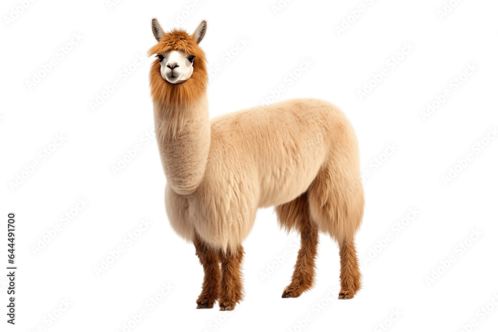 Beautiful Lama Isolated on a Transparent PNG Background. Generative Ai