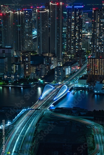 東京の青く光る橋