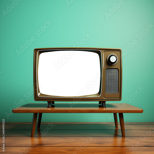 Vintage TV Screen Mockup on Wooden Table in Classic Room