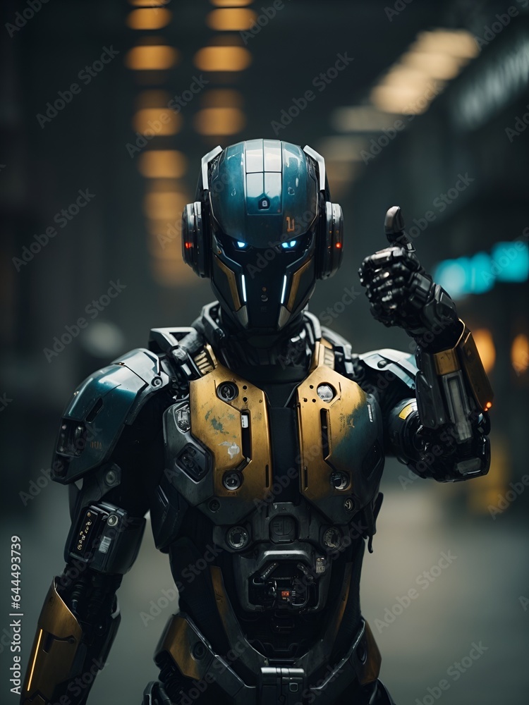 Humanoid robot with thumbs up Humanoid robot with thumbs up