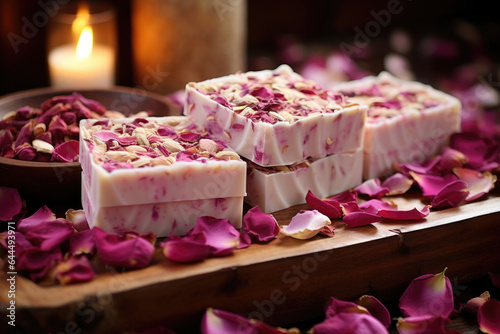 Handmade soap with rose petals