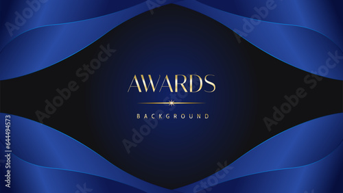 Dark blue golden royal awards graphics background. Lines growing elegant shine spark. Luxury premium corporate abstract design template.