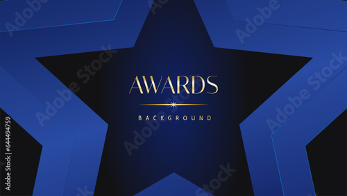 Dark blue golden royal awards graphics background. Lines growing elegant shine spark. Luxury premium corporate abstract design template.