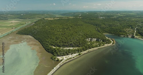 Aerial view of Mirna lagoon and Mirna river along the coastline, Antenal, Istria, Croatia. photo