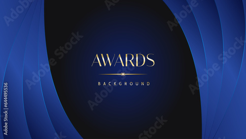 Dark blue golden royal awards graphics background. Lines growing elegant shine spark. Luxury premium corporate abstract design template.