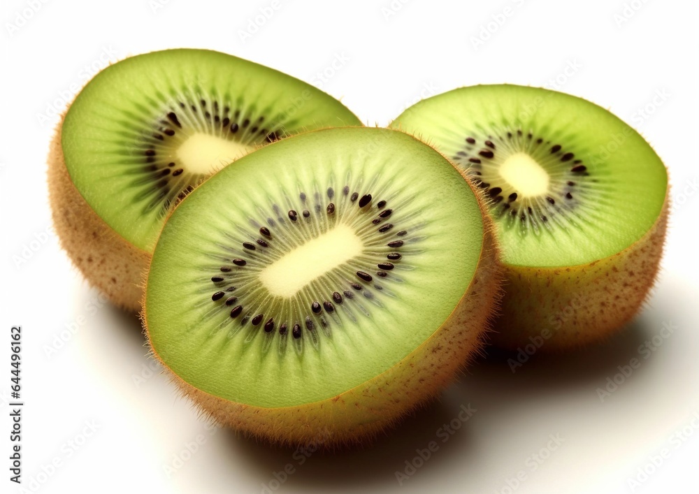 Fresh kiwi halves on white background.Macro.AI Generative Fresh kiwi halves on white background.Macro.AI Generative