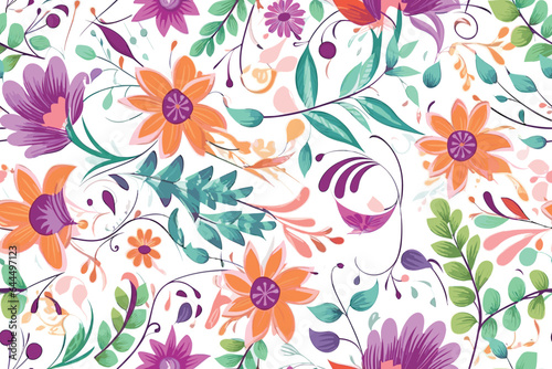 Vector art painting illustration flower pattern. textile, ornamental, ornate, hand drawn, drapery, curl, watercolor, trendy, painting, repeat, fancy, elements, diverse, deco, stain