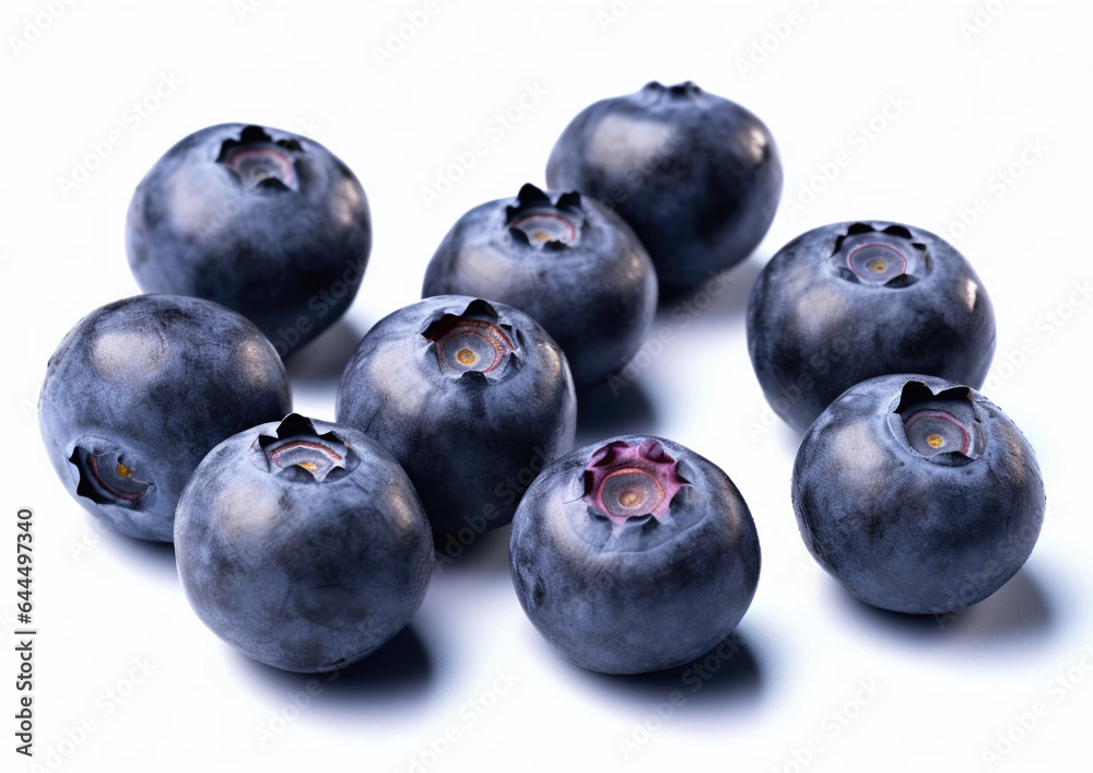 Fresh healthy blueberries on white background.Macro.AI Generative
