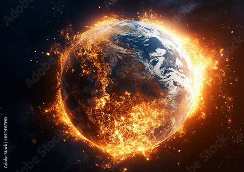 Earth on fire from apocalypse and cataclysm save our planet  stop destruction concept.AI Generative