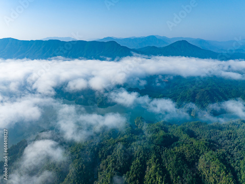 Aerial photography of beautiful sunrise and sea of ​​clouds on the mountain