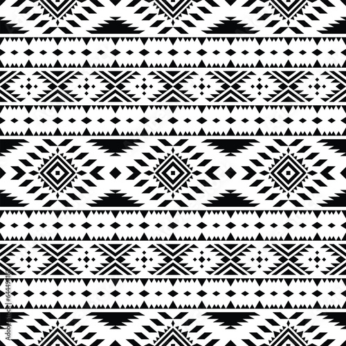 Geometric seamless border pattern. Aztec and Navajo tribal with retro style. Ethnic ornament pattern design for fabric template and shirt. Black and white color.