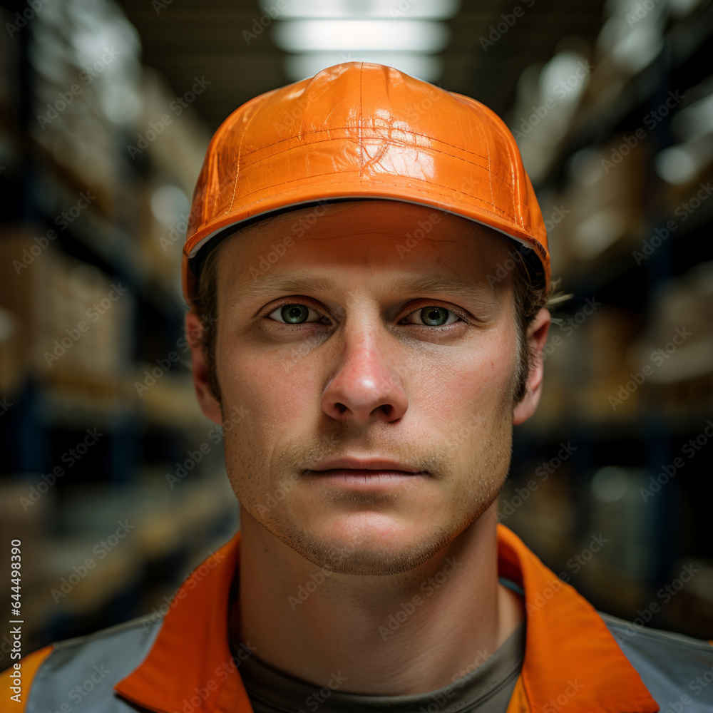 Confident serious man in warehouse. Worker, supervisor and industrial contractor at project Confident serious man in warehouse. Worker, supervisor and industrial contractor at project