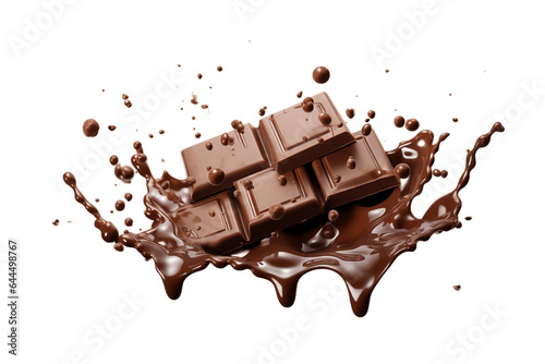 Chocolate Splash Isolated on a Transparent PNG Background, Render. Generative Ai