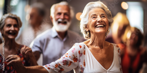 Spirited Elderly Group Reveling in Dance: A Symbol of Active Retirement.
