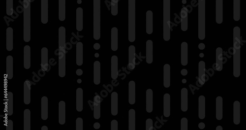 Seamless looped grey rectangular capsule shapes and circles slowly moving up to down over black base. Abstract flat animated minimal motion graphics background. photo