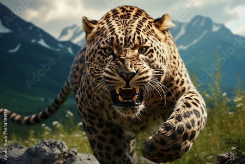Leopard in Full Flight. Generative Ai