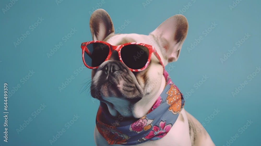 Portrait of a French Bulldog Wearing Stylish Hipster Sunglasses: Canine Coolness at Its Finest