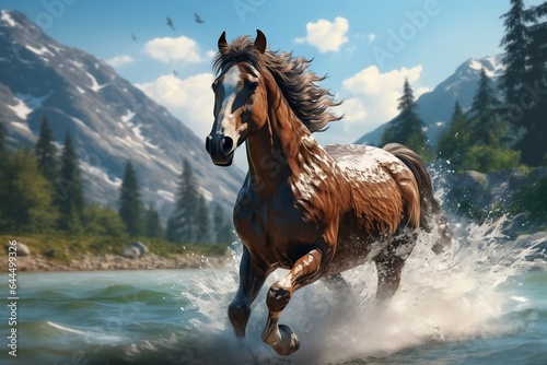 Horse in Mountains. Generative Ai