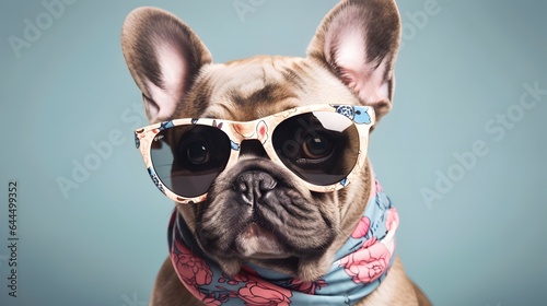 Portrait of a French Bulldog Wearing Stylish Hipster Sunglasses: Canine Coolness at Its Finest © Sumuditha