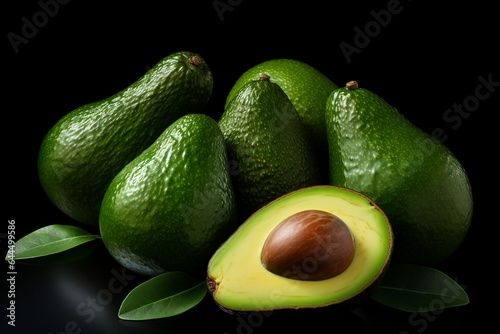 Refreshing avocados on a dark background. Generative Ai