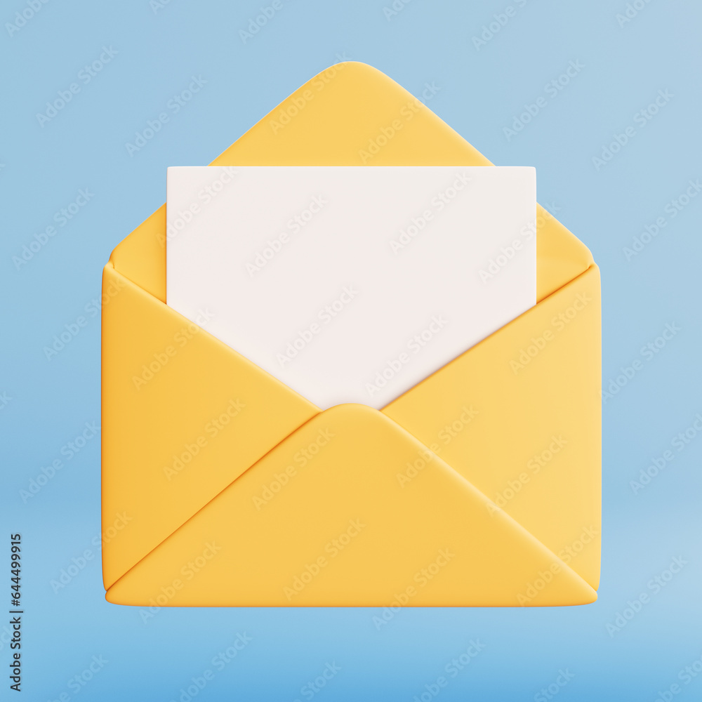 Envelope with a sheet of paper. Send mail notification, telegram, email online. 3d illustration Envelope with a sheet of paper. Send mail notification, telegram, email online. 3d illustration