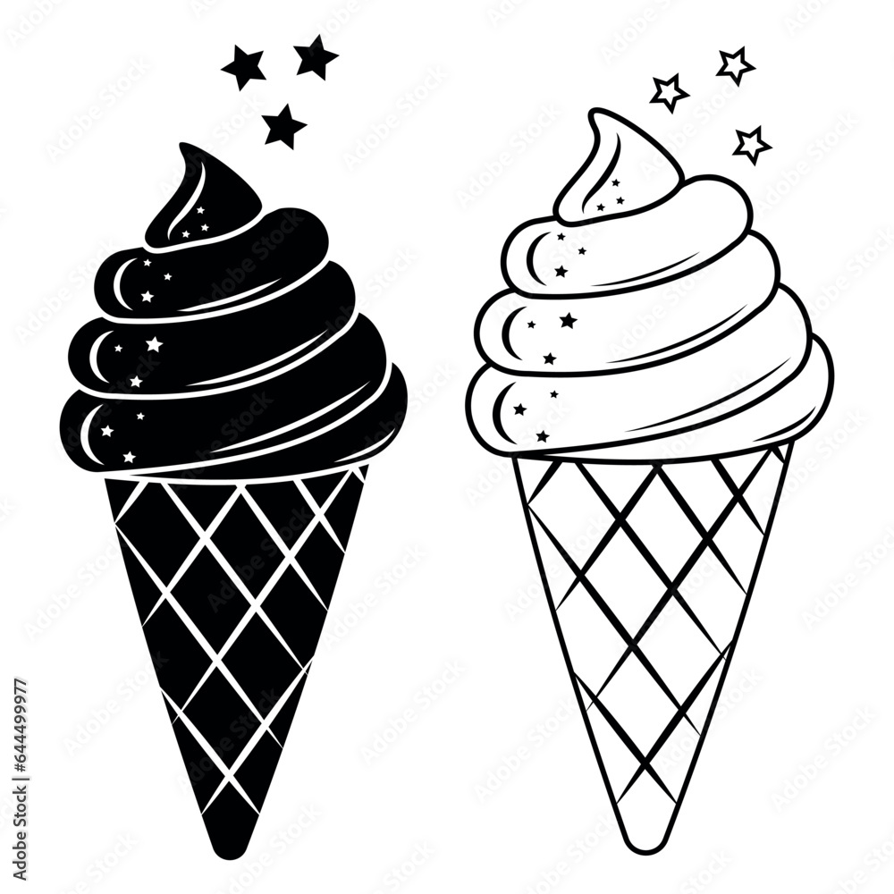 Three contour, stylized soft frosted waffles with waffle horn on white background. Three contour, stylized soft frosted waffles with waffle horn on white background.