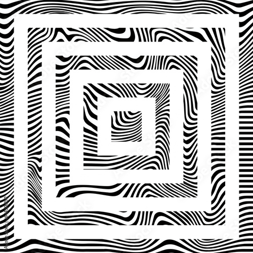 Frames from abstract waves of optical illusion. Distorted black and white lines. Pattern of geometric stripes.
