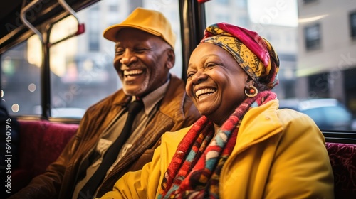 Senior couple using public transport