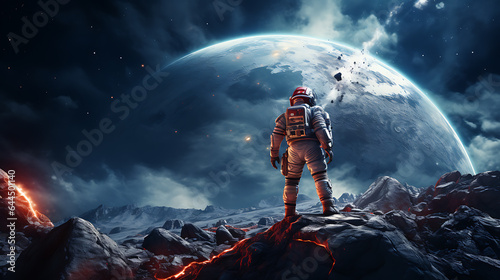 astronaut in the middle of a colorful galaxy photo