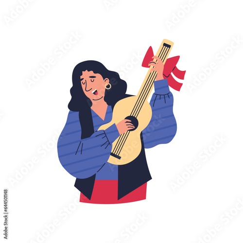 Happy gypsy man playing guitar flat style, vector illustration