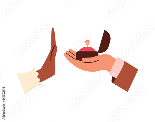 Hand making marriage proposal and refusal gesture flat style